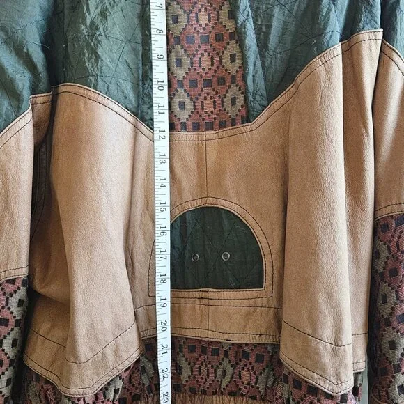Leather & Suede Patchwork bomber jacket, vintage women's style - Picture 8 of 9